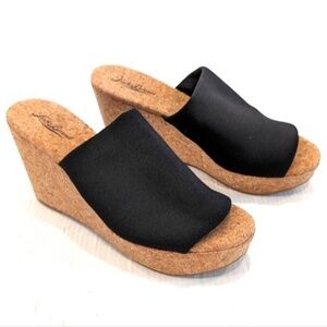 Lucky Brand Marilynn Wedges – Cork & Black – Size 9.5